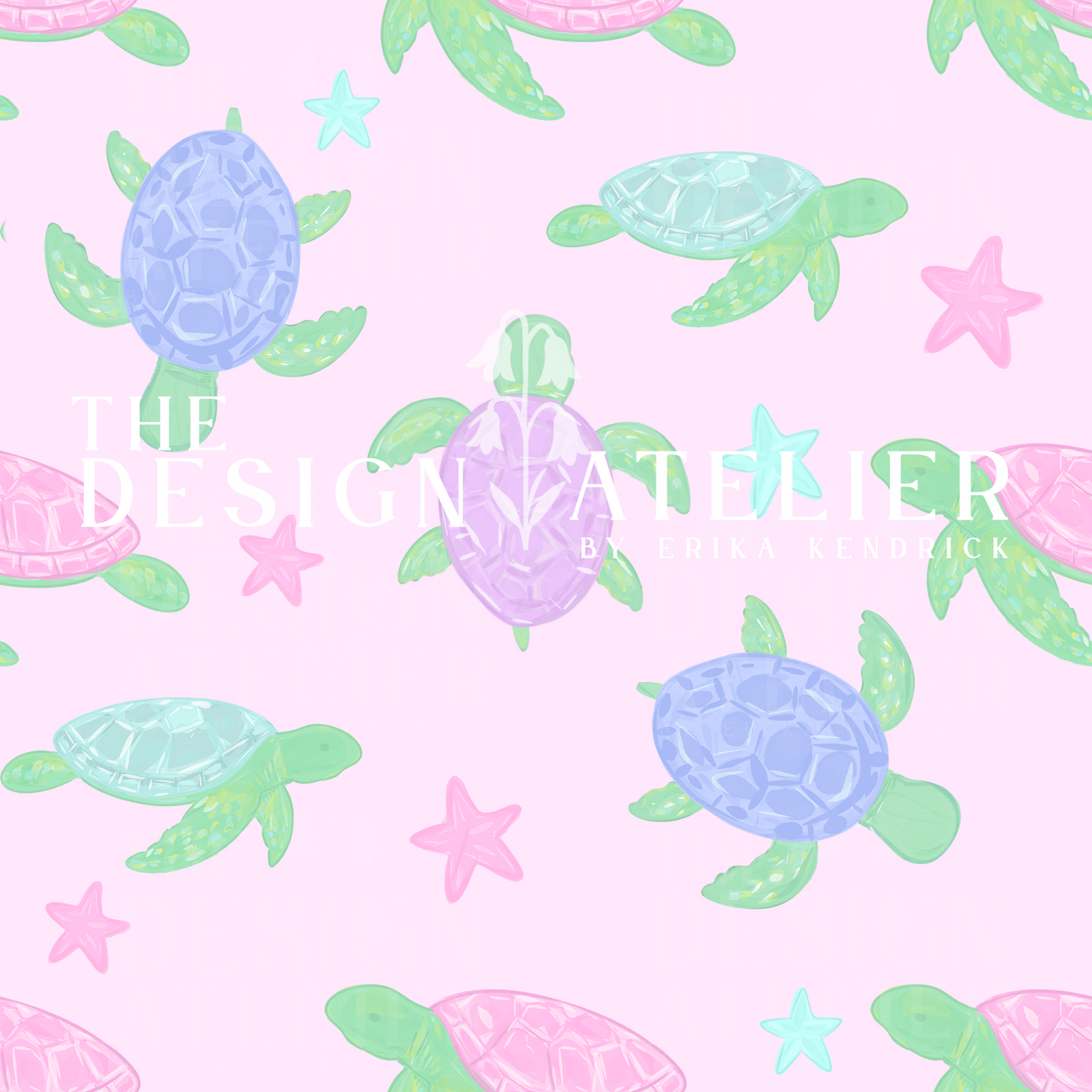 Sea Turtle Girl Seamless Pattern with Textile Rights