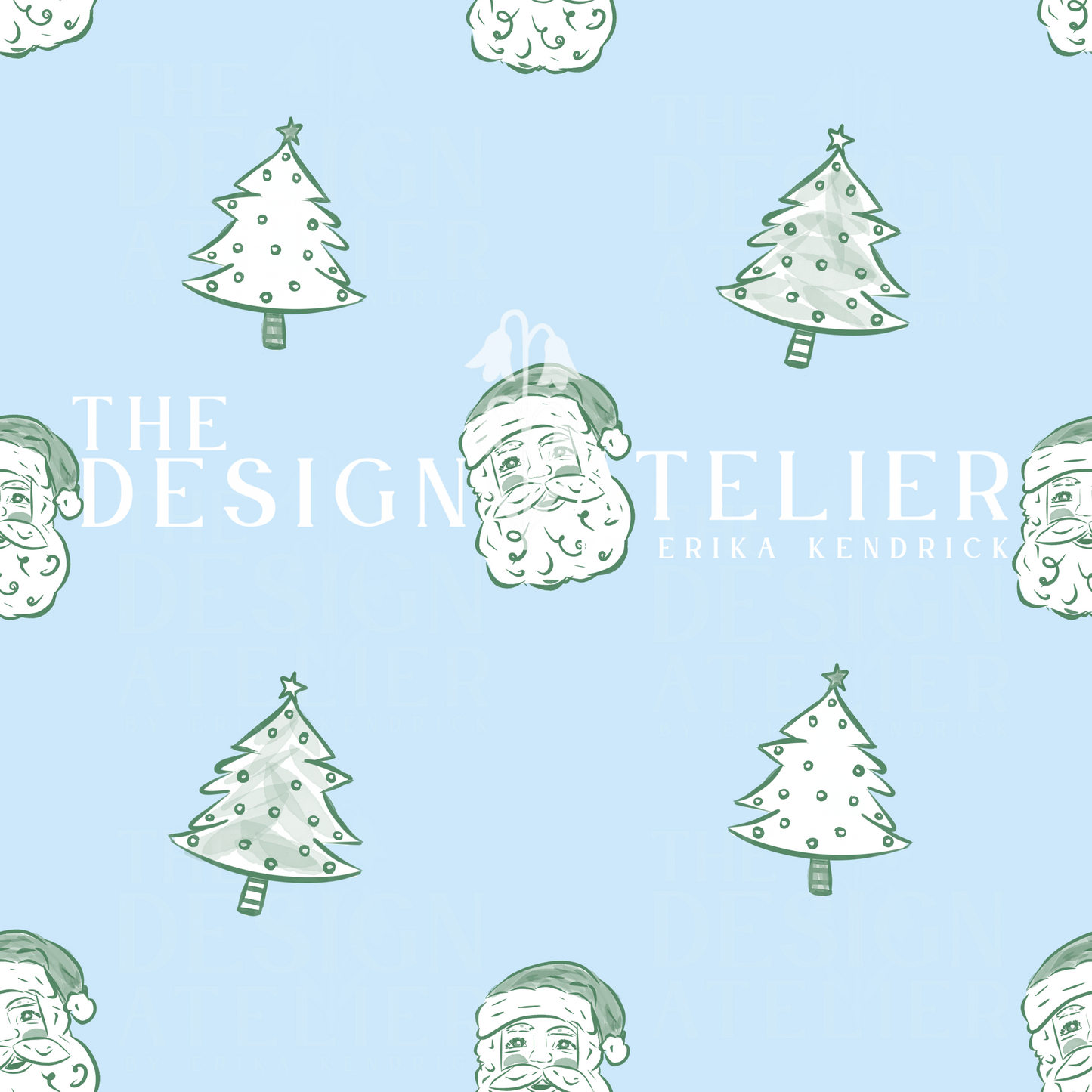 Vintage Noel Blue Seamless Design with Textile Rights