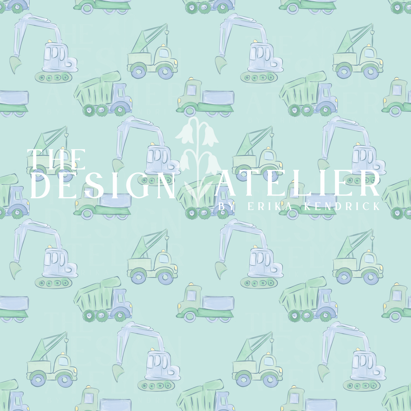 Hard Hat Adventures green Seamless Design with Textile Rights
