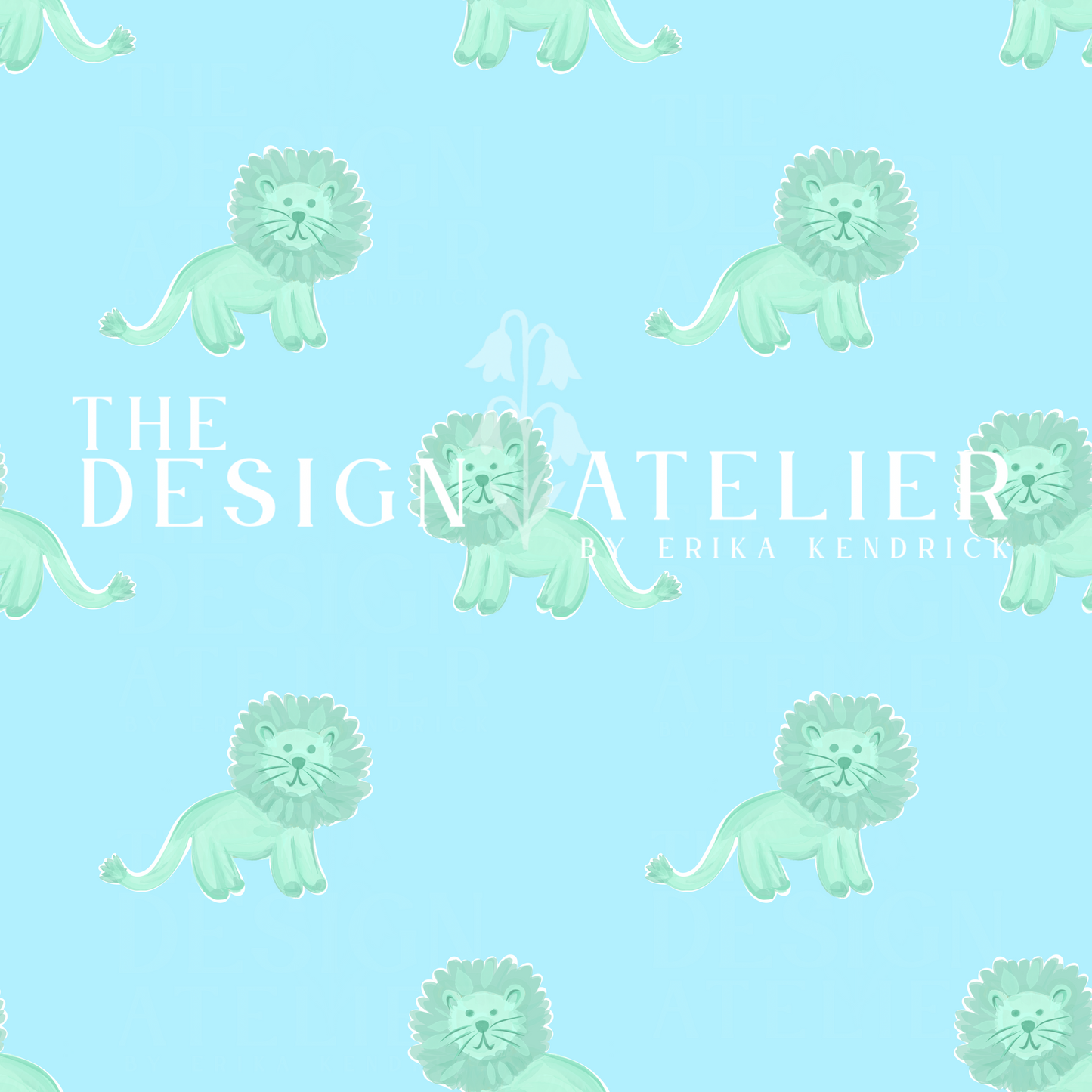 King of the Jungle Medium Blue Seamless Pattern with Textile Rights