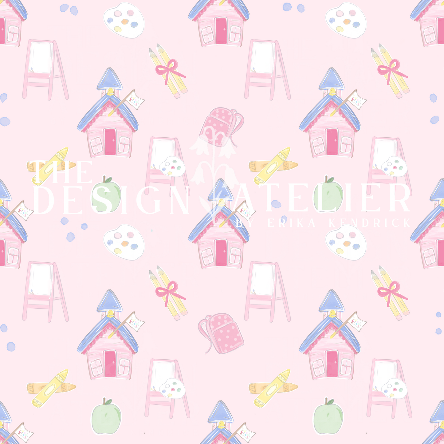 Little Pink School House Seamless Pattern with Textile Rights
