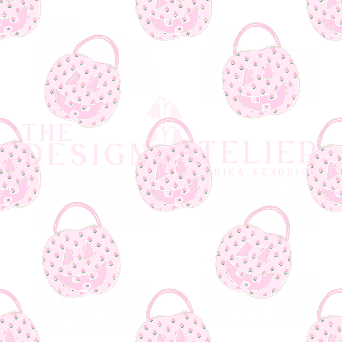 Pink Pumpkin Pail Pals Seamless Pattern with Textile Rights