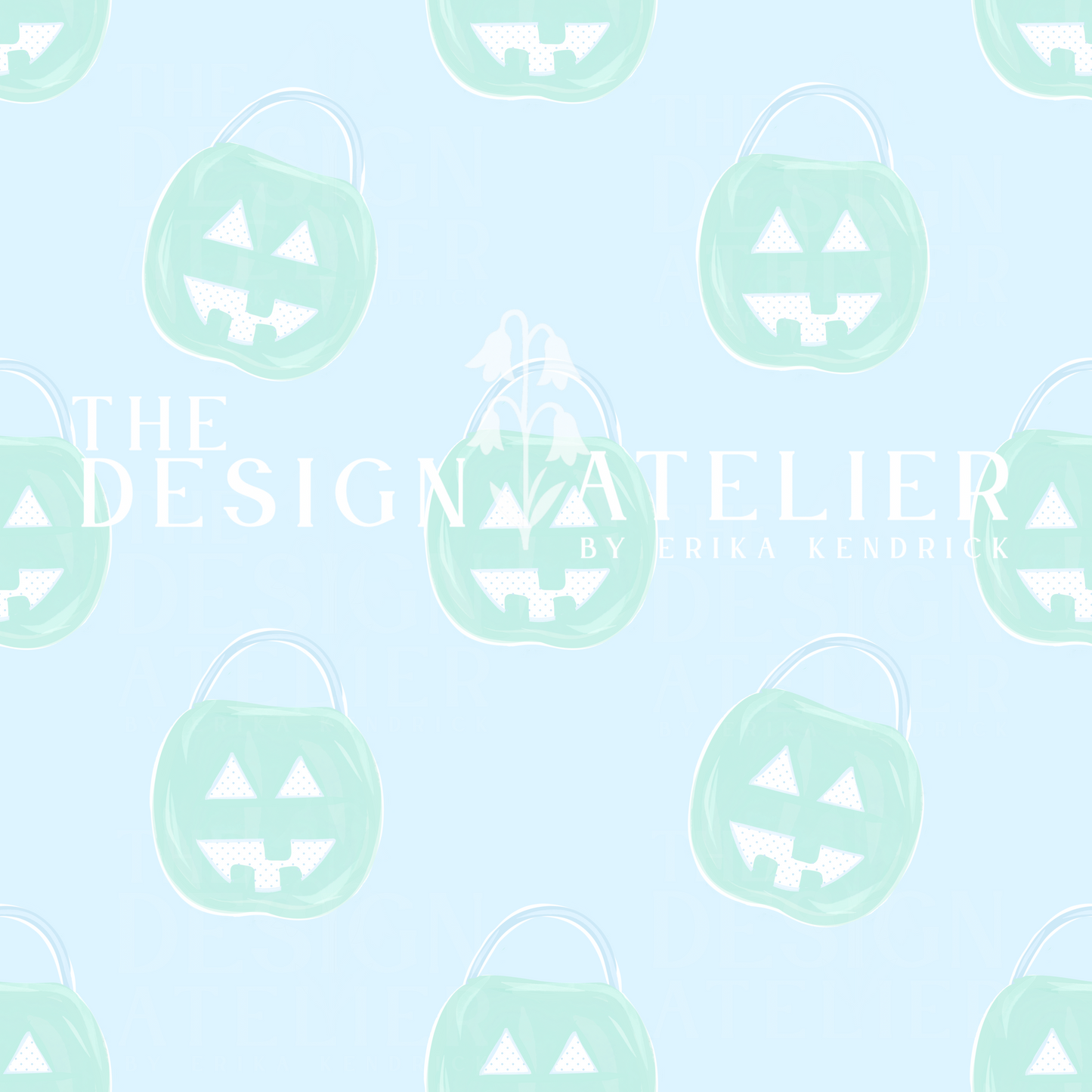 Blue Pumpkin Pal Pails Seamless Pattern with Textile Rights