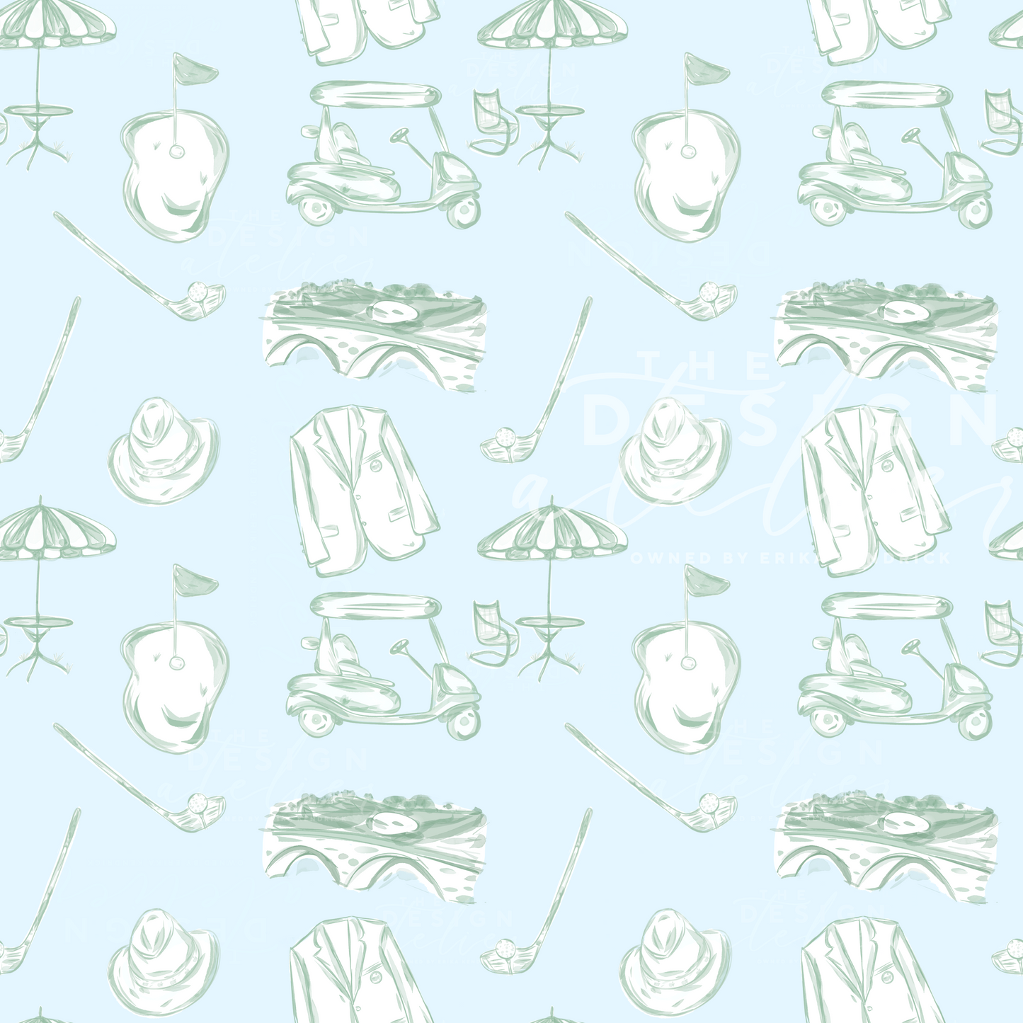 A Master's Moment Blue Seamless Pattern with Textile Rights