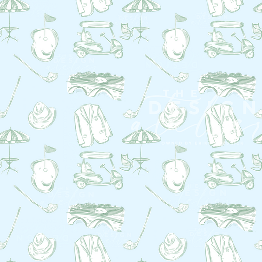 A Master's Moment Blue Seamless Pattern with Textile Rights