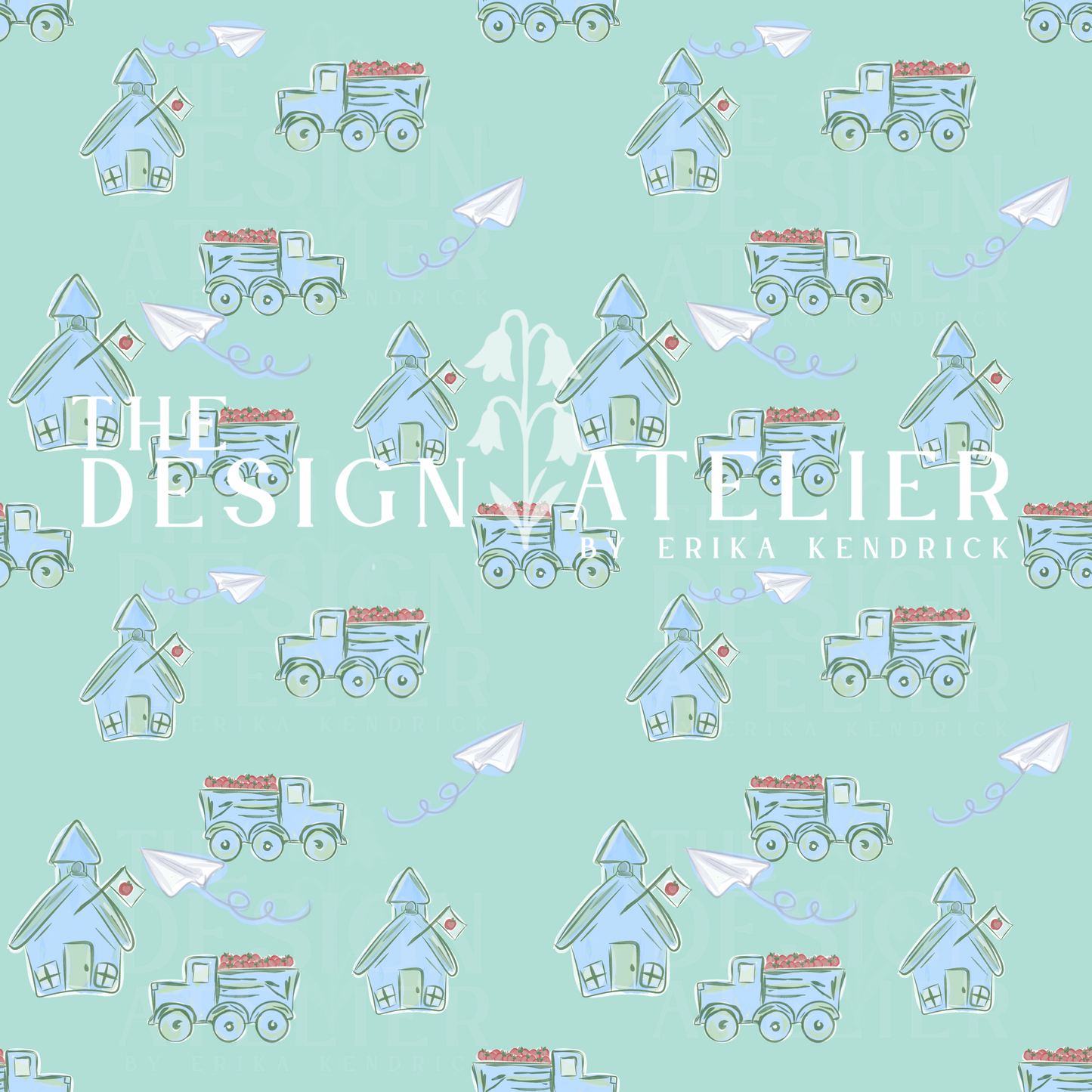 Apple Truck Seamless Pattern with Textile Rights