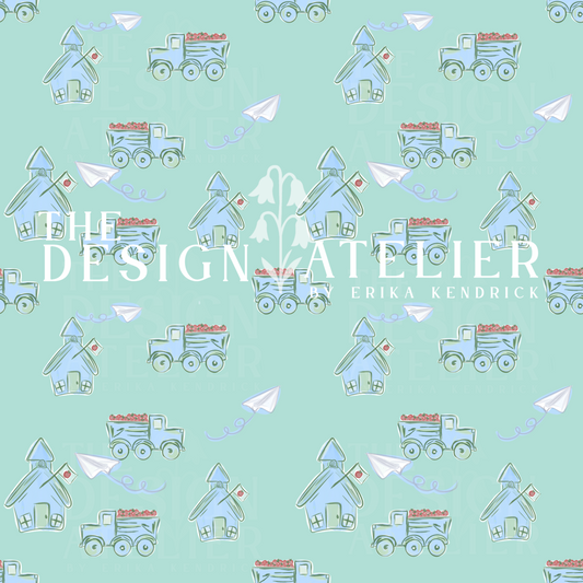 Apple Truck Seamless Pattern with Textile Rights
