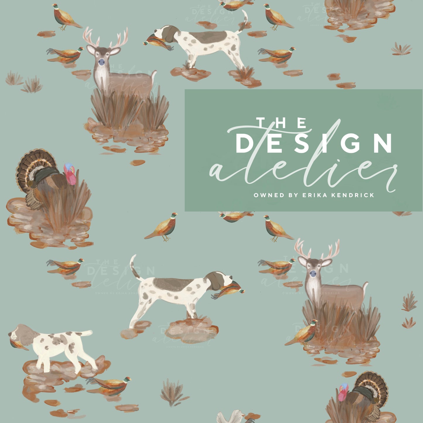 Birchwood Hunt Seamless Pattern with Textile Rights