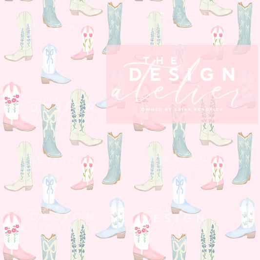 Boots & Blooms Seamless Pattern with Textile Rights