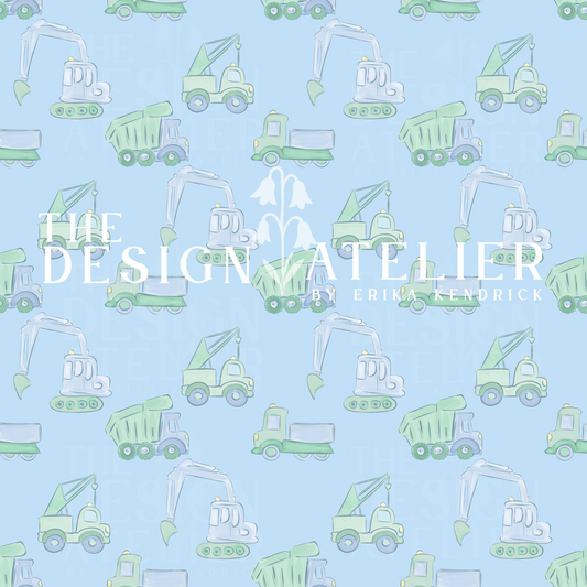 Hard Hat Adventures Blue Seamless Design with Textile Rights
