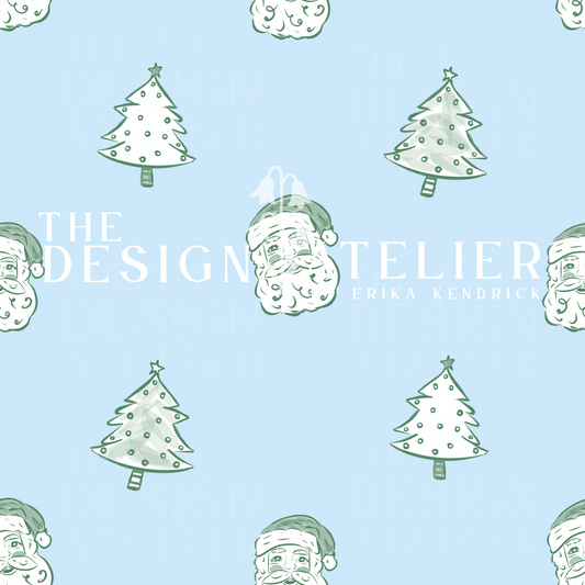 Vintage Noel Blue Seamless Design with Textile Rights