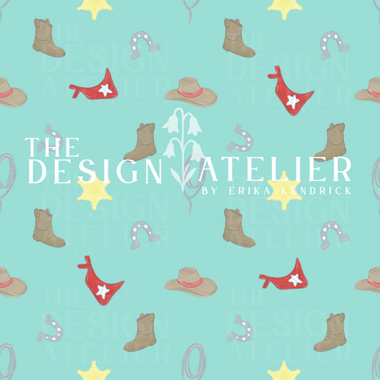 Little Wrangler Green Aqua Seamless Design with Textile Rights
