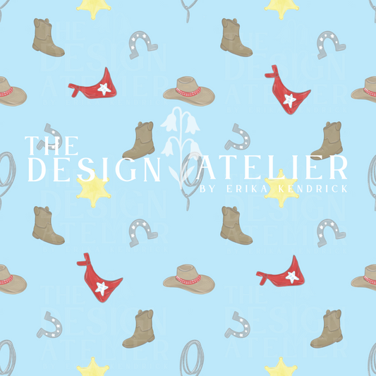Little Wrangler Light Blue Seamless Design with Textile Rights