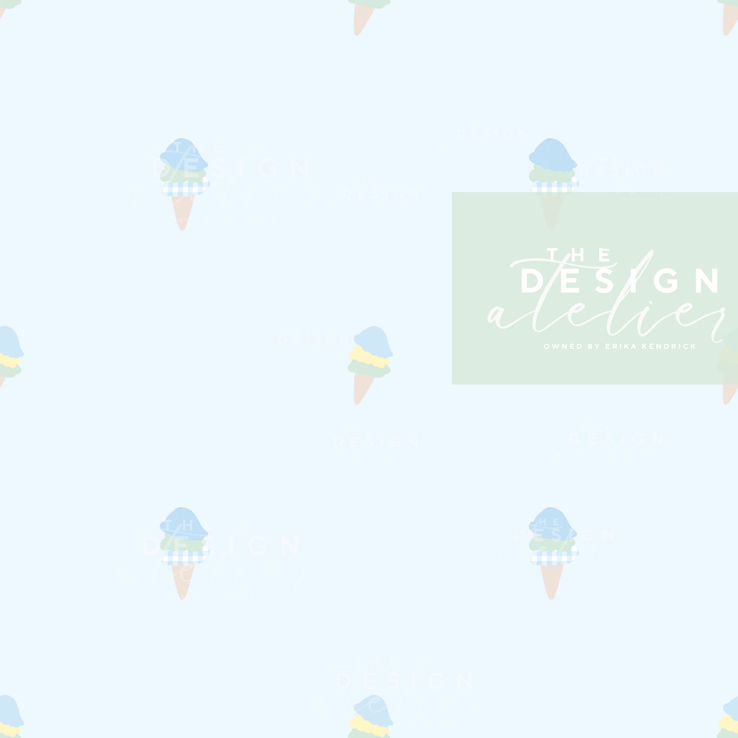 Ice Cream Social Blue Pink Seamless Pattern with Textile Rights