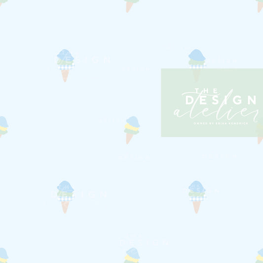 Ice Cream Social Blue Pink Seamless Pattern with Textile Rights