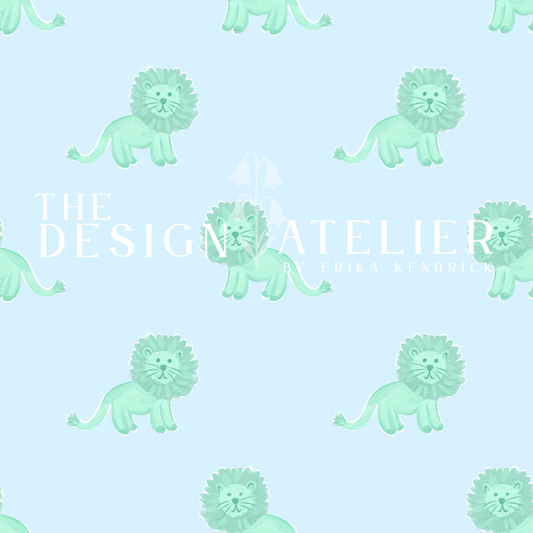 King of the Jungle Blue Seamless Pattern with Textile Rights