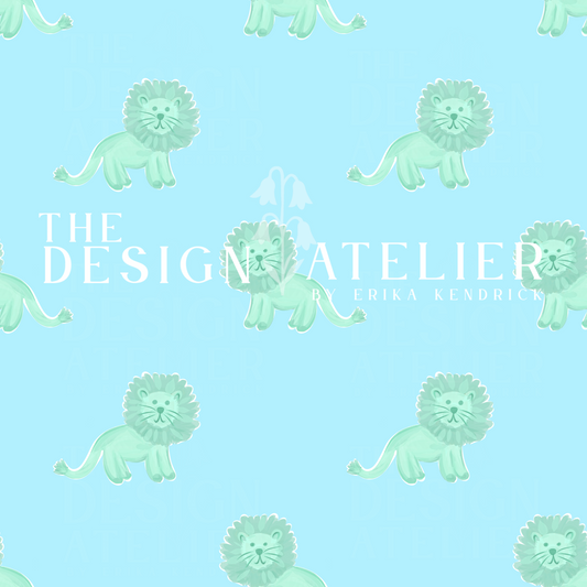 King of the Jungle Medium Blue Seamless Pattern with Textile Rights