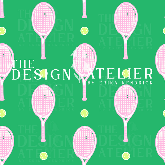 Pink Racquet Rally Seamless Pattern with Textile Rights