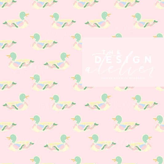 Pink Pond Parade Seamless Pattern with Textile Rights