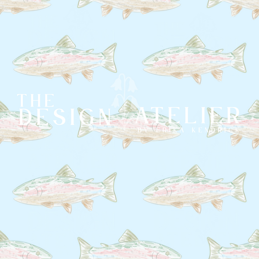 Quiet Water Trout Seamless Pattern with Textile Rights