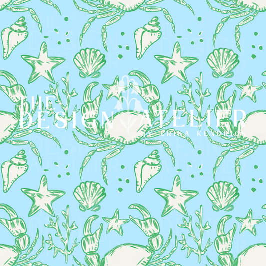 Sandbar Social blue Seamless Pattern with Textile Rights
