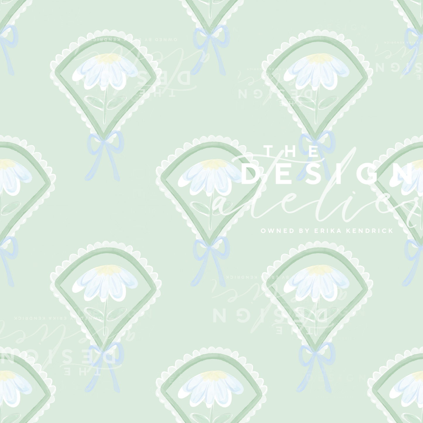 Southern Cottage Bloom- Green Seamless Pattern with Textile Rights
