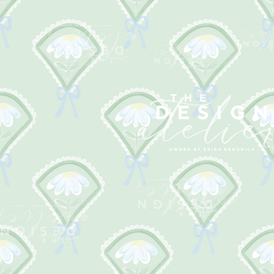 Southern Cottage Bloom- Green Seamless Pattern with Textile Rights