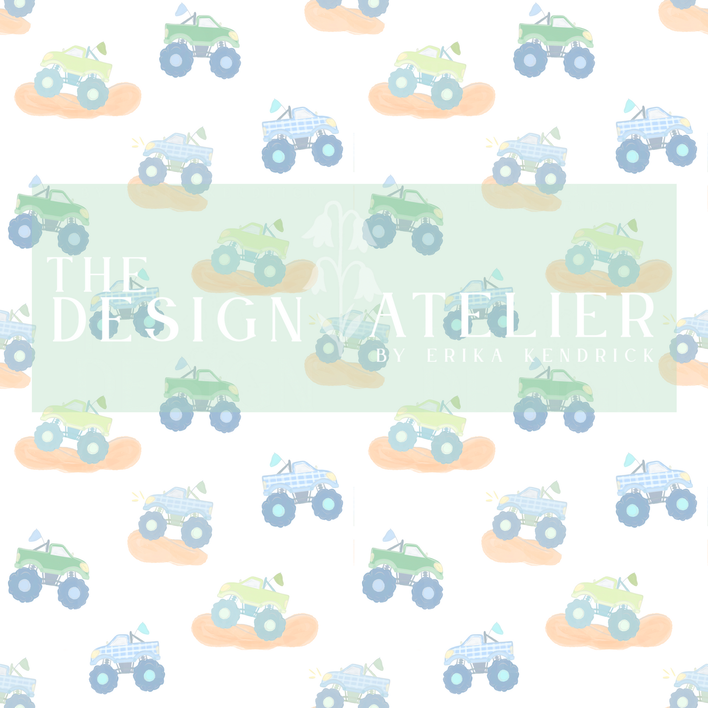 Tiny Truck Tales Seamless Pattern with Textile Rights