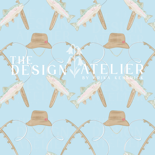 Trout Season Seamless Pattern with Textile Rights